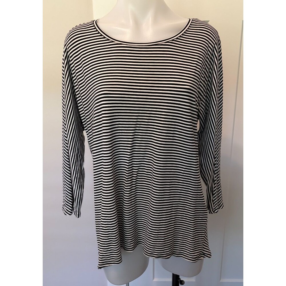 Chicos Womens Knit Top 3/4 Sleeve Black White Stripe Size 1 (M)